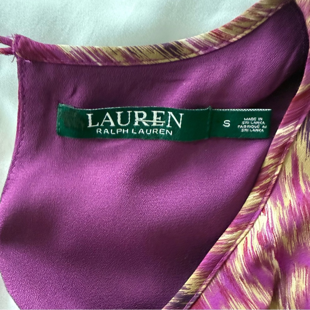Lauren Ralph Lauren Purple Ikat Patterned Smocked Blouson Midi Dress - Picture 3 of 4